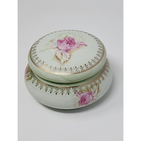 Antique Hand Painted Roses Nippon Powder/Trinket Bowl With Lid - Picture 1 of 11